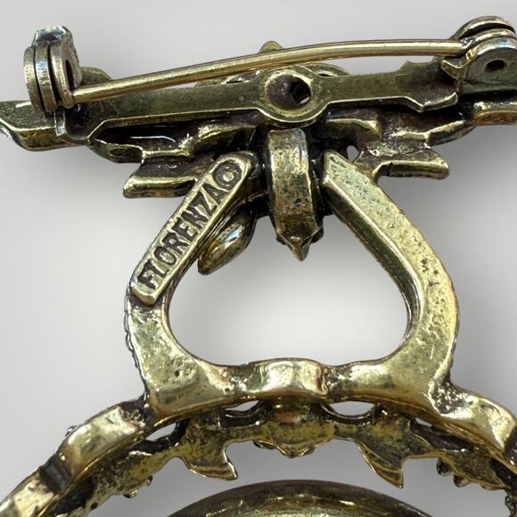 Vintage Florenza Cameo Locket Brooch & Earrings Set Cameo - Picture 6 of 12